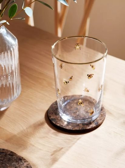 Bee Glass Tumbler, 510ml, Clear/Multi