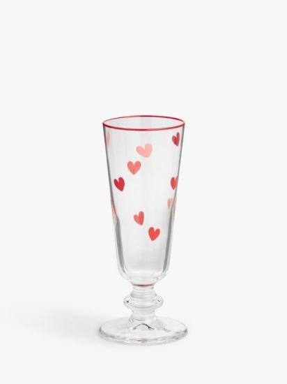 Heart Glass Champagne Flute, 200ml, Red/Clear