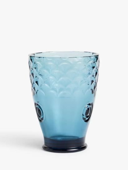 Fish Stacking Glass Tumblers, Set of 4, 220ml, Teal