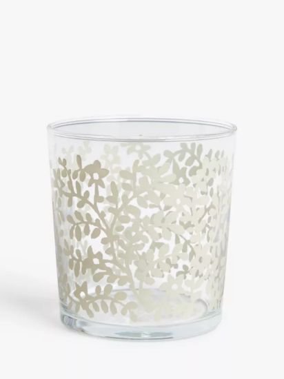 Floral Print Glass Tumbler, 380ml, Clear/White