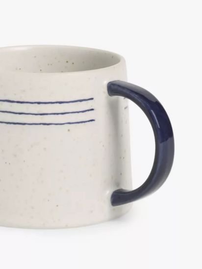 Triple Stripe Stoneware Mug, 330ml, Blue/White